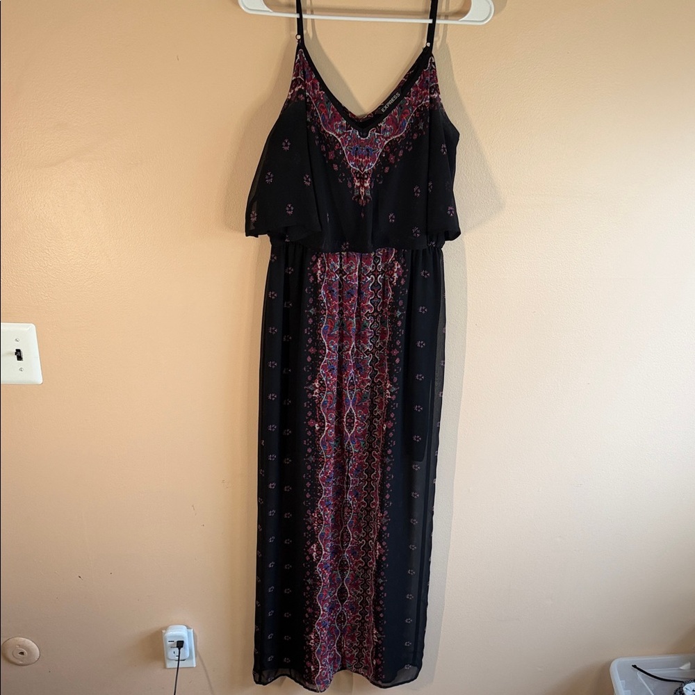 Express Black Maxi Dress with Pink and Purple Center Panel